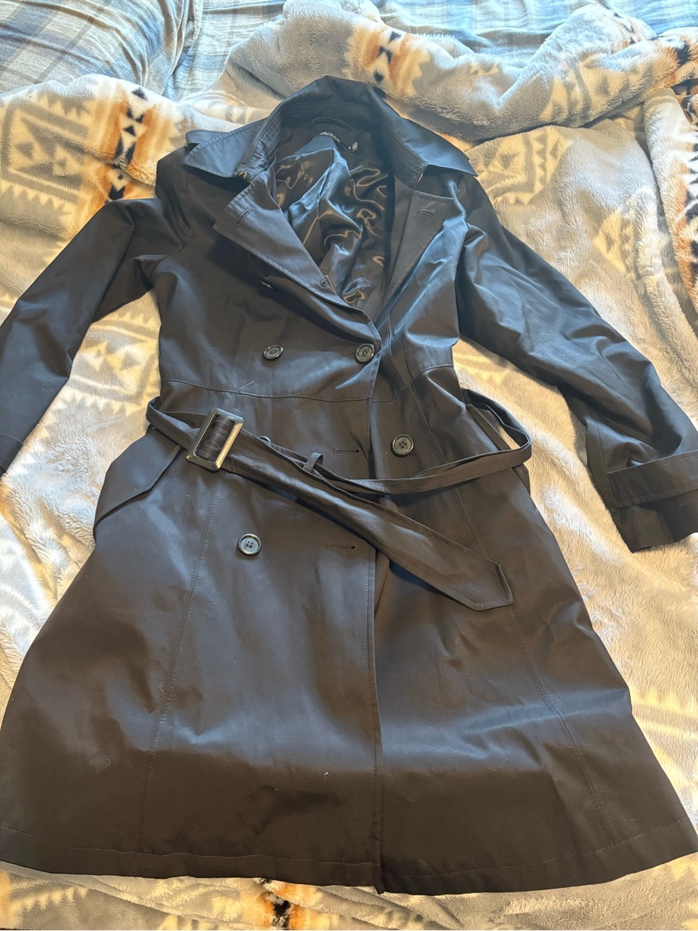 Ralph Lauren Black Double-Breasted Trench Coat with Belt